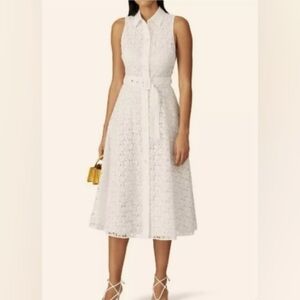 KATE SPADE NEW YORK $468 WHITE LEAF LACE MIDI DRESS